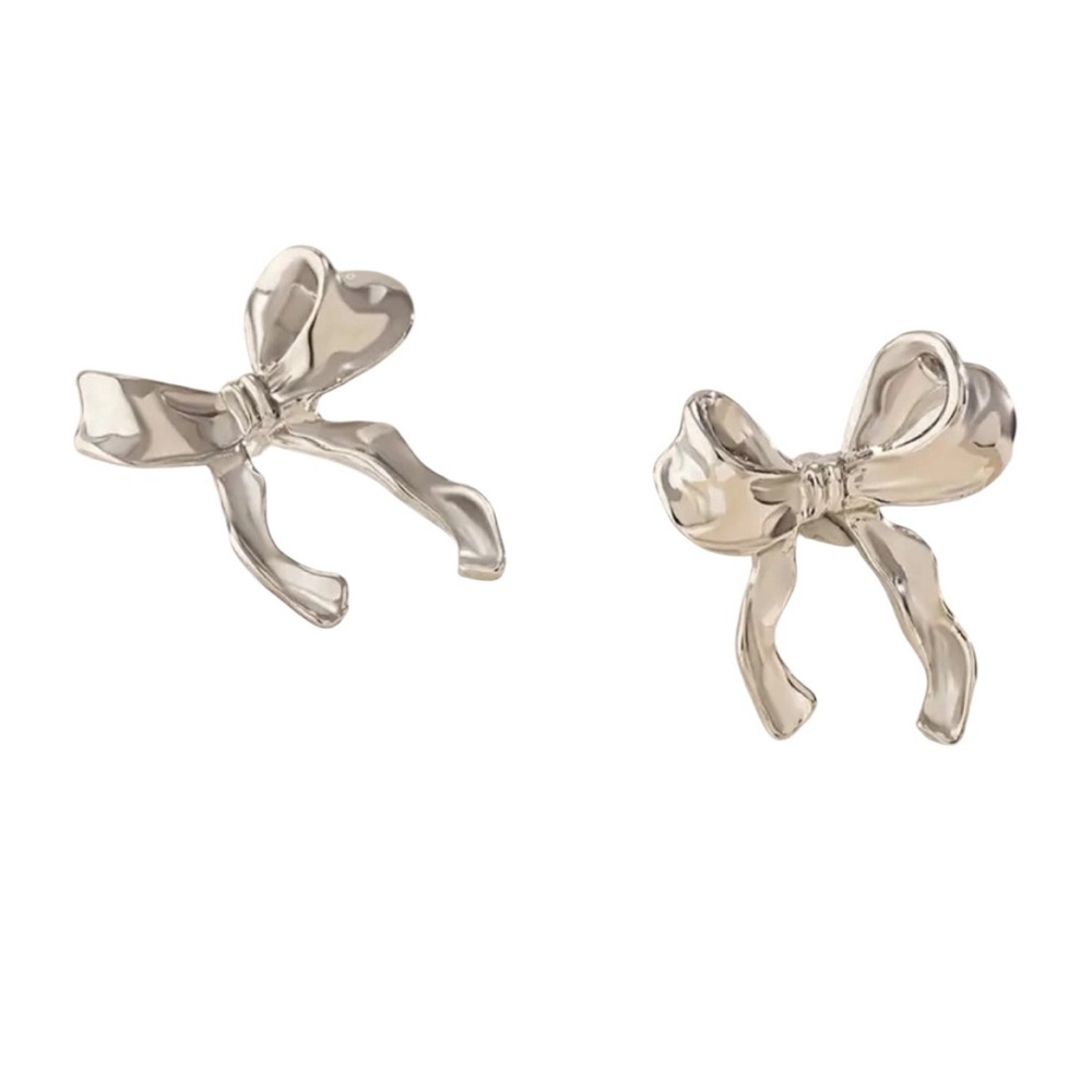 Silver Ribbon Bow Earrings